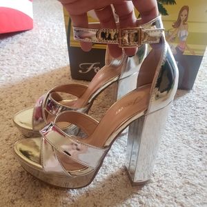 Metallic Silver Platform Heels